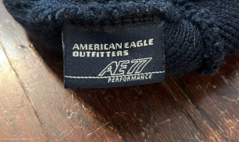 American Eagle AE77 Performance Beanie Knit Hat Navy Blue Orange Striped Unisex - Picture 4 of 4